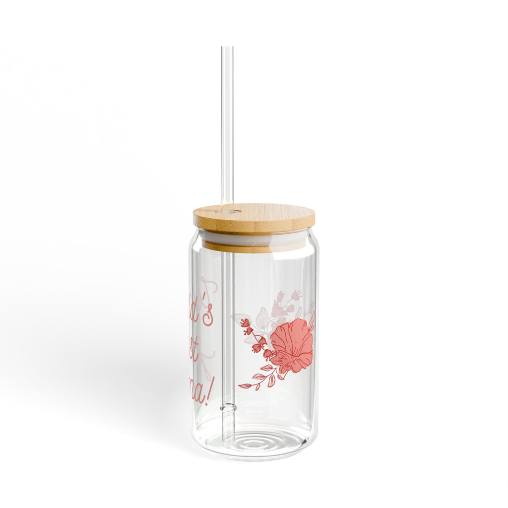 Sipper Glass — "World's Best Mama" Floral 16oz Insulated Tumbler with Bamboo Lid