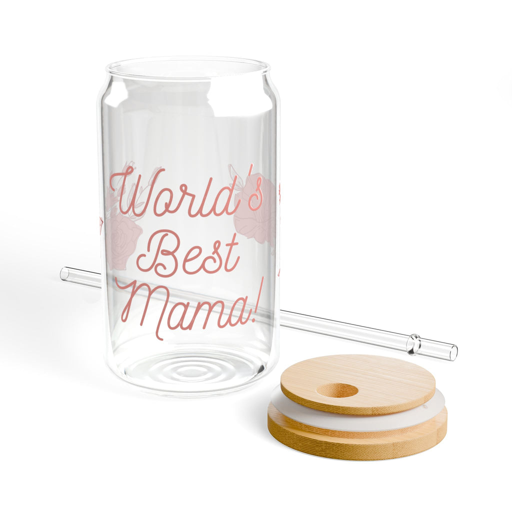 Sipper Glass — "World's Best Mama" Floral 16oz Insulated Tumbler with Bamboo Lid