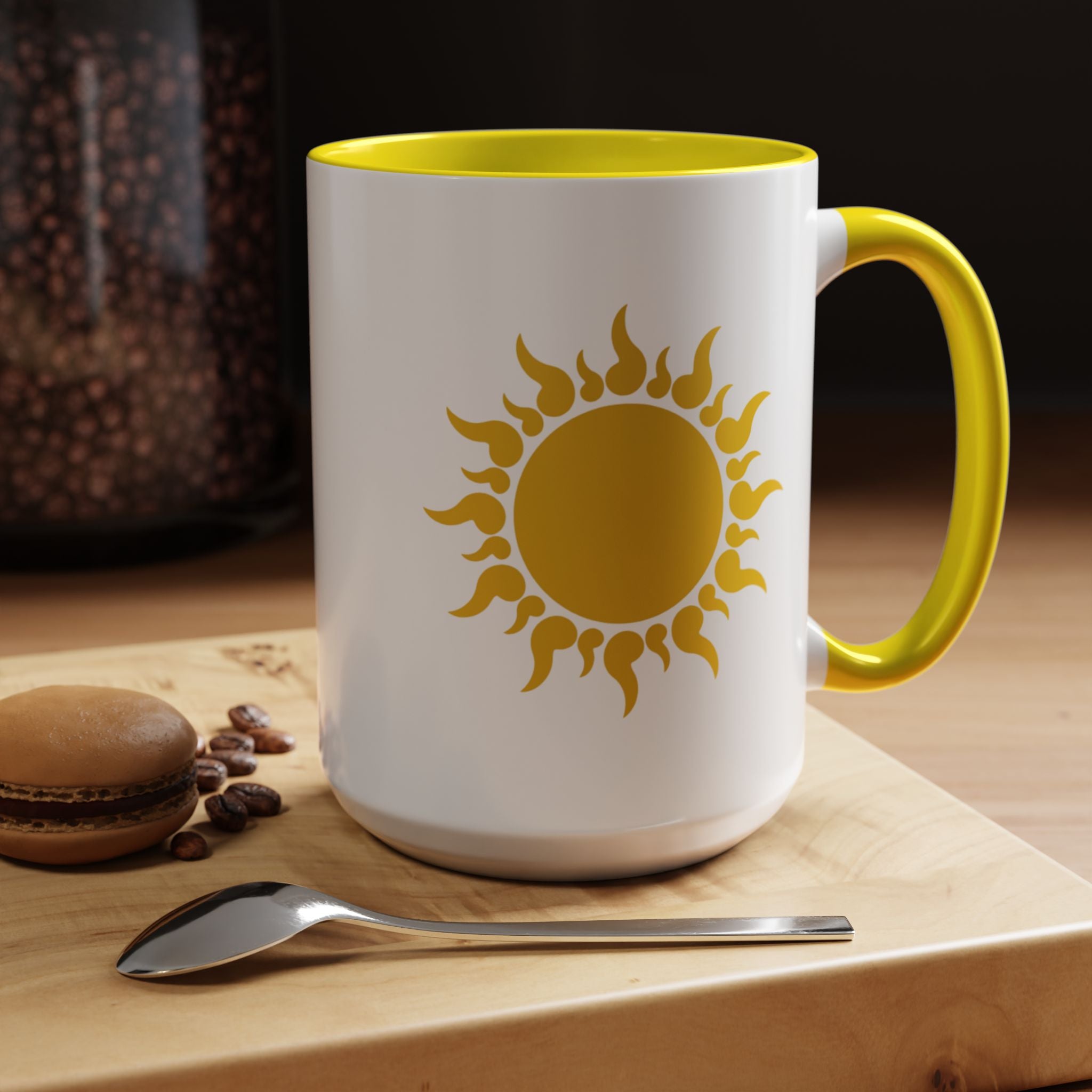 Sunshine Accent Coffee Mug — Yellow Sun Graphic Tea & Coffee Cup (11/15oz)