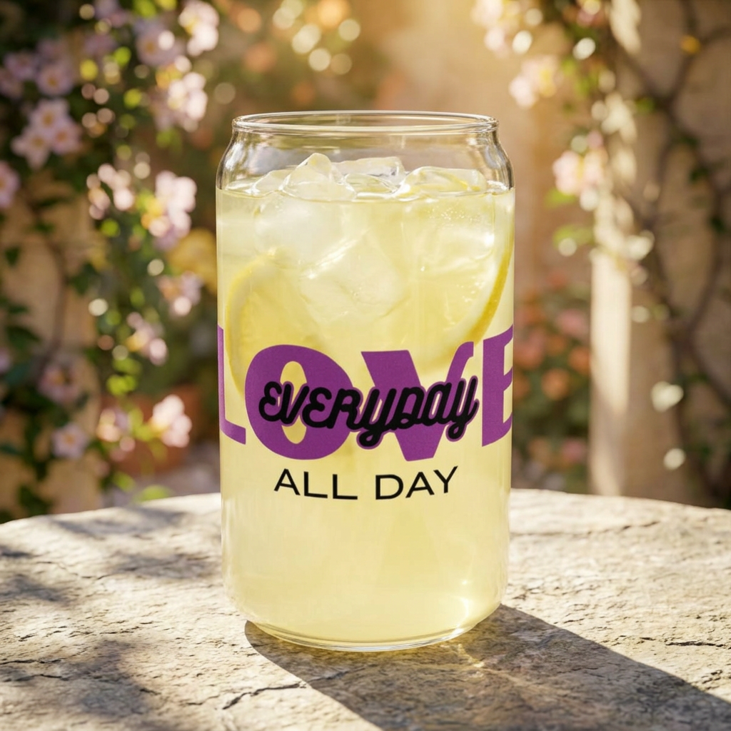 Love Everyday All Day Sipper Glass - 16oz Reusable Straw Tumbler