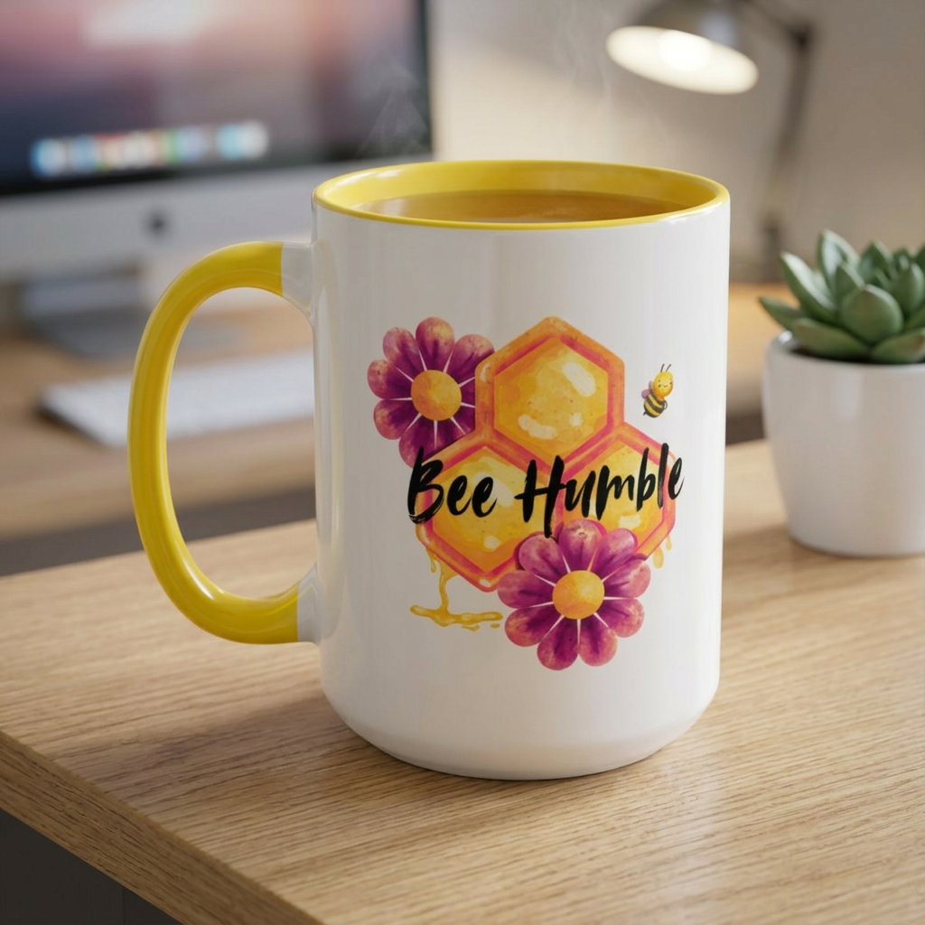 Bee Humble Accent Coffee Mug — Floral Honeycomb 11/15oz
