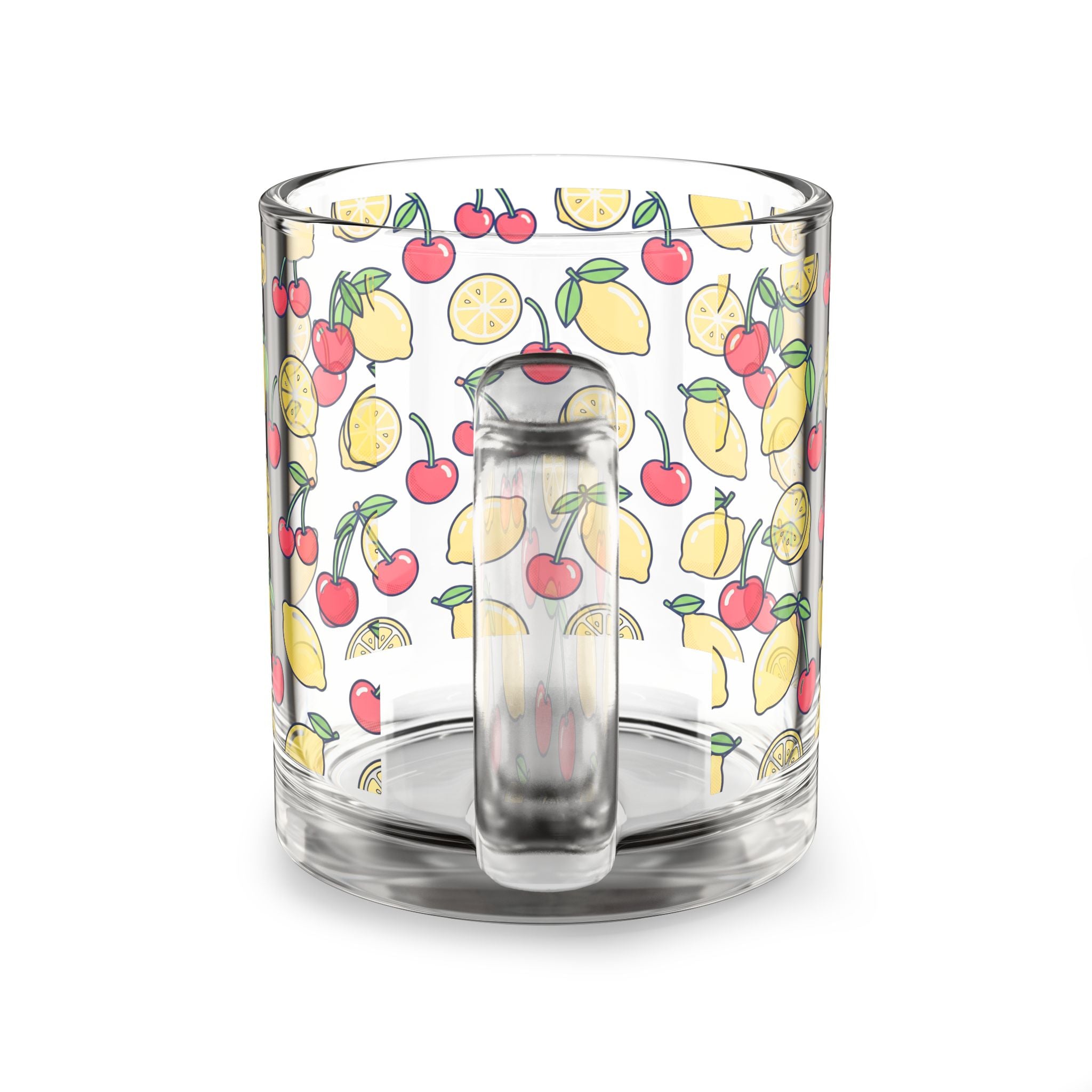 10oz Lemon & Cherry Glass Mug – Clear Fruity Pattern Coffee Cup