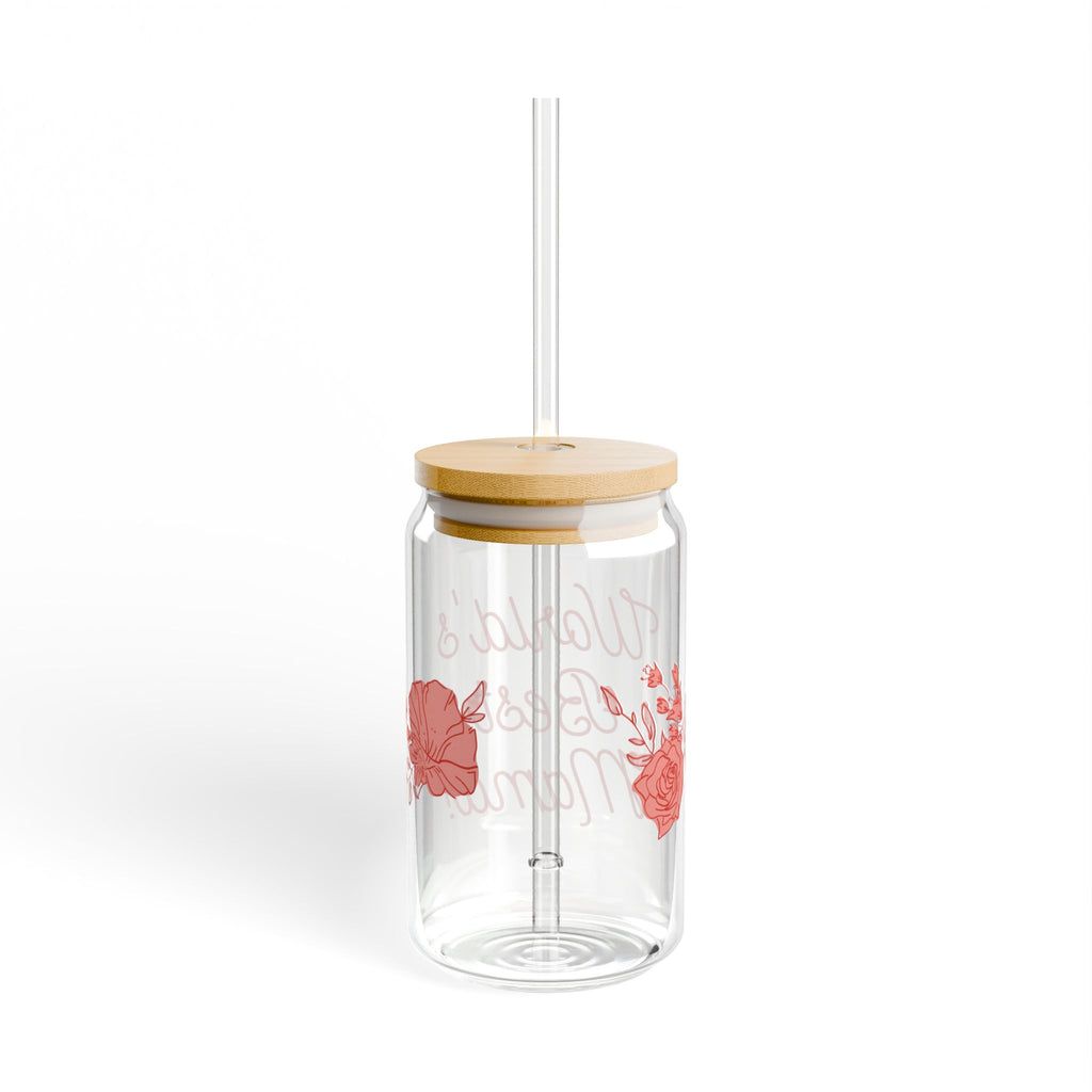 Sipper Glass — "World's Best Mama" Floral 16oz Insulated Tumbler with Bamboo Lid
