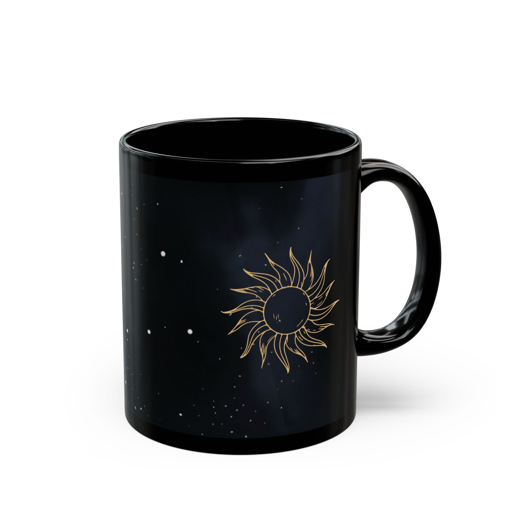 Celestial Sun Black Coffee Mug – Mystical Astrology Tea Cup