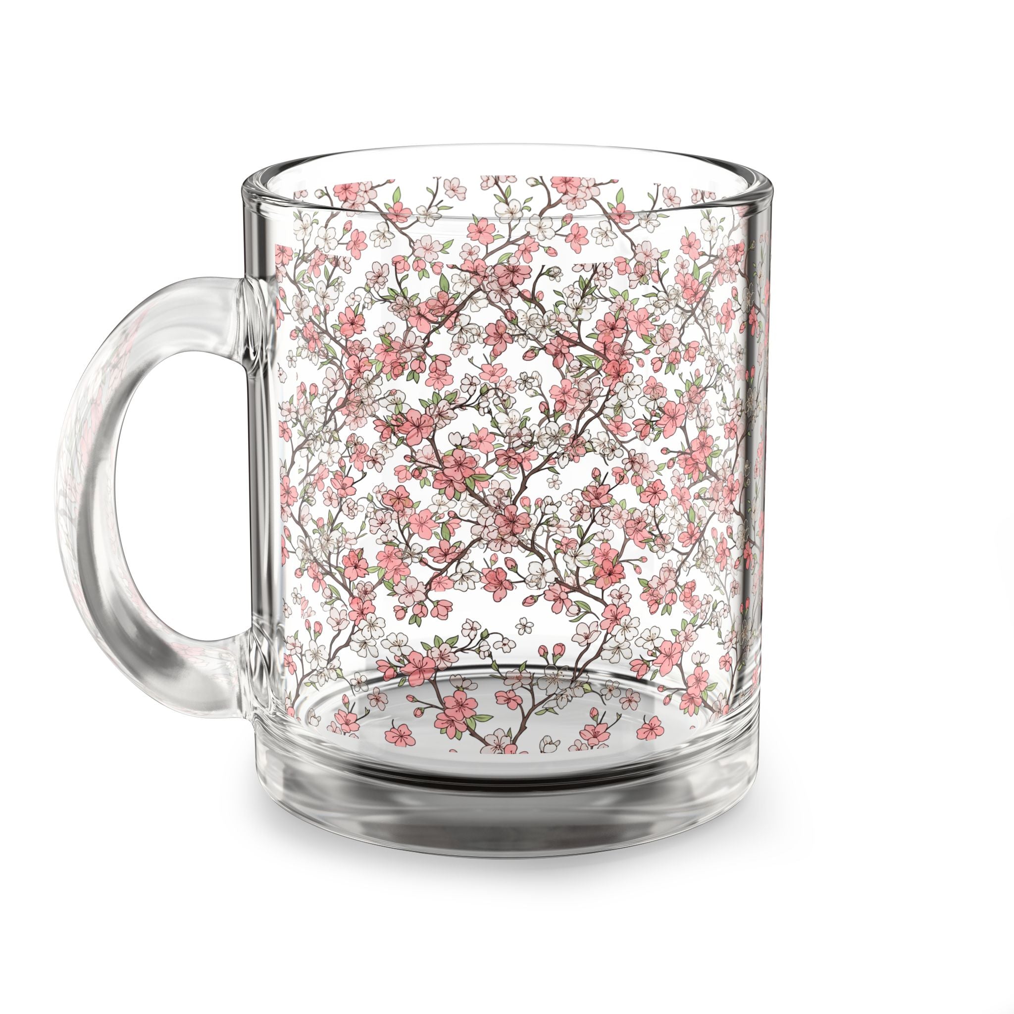 Cherry Blossom Glass Mug — 10oz Floral Tea & Coffee Cup
