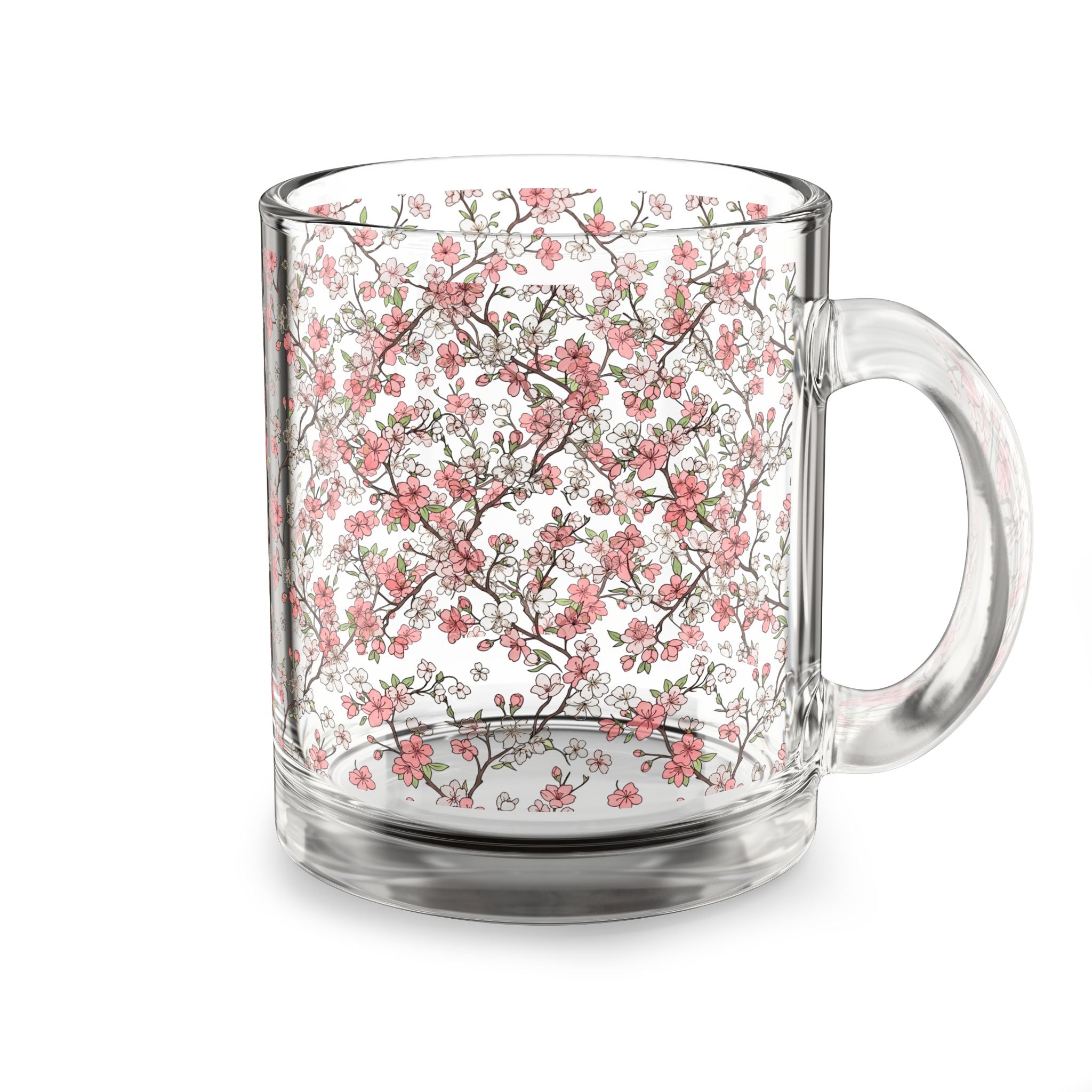 Cherry Blossom Glass Mug — 10oz Floral Tea & Coffee Cup