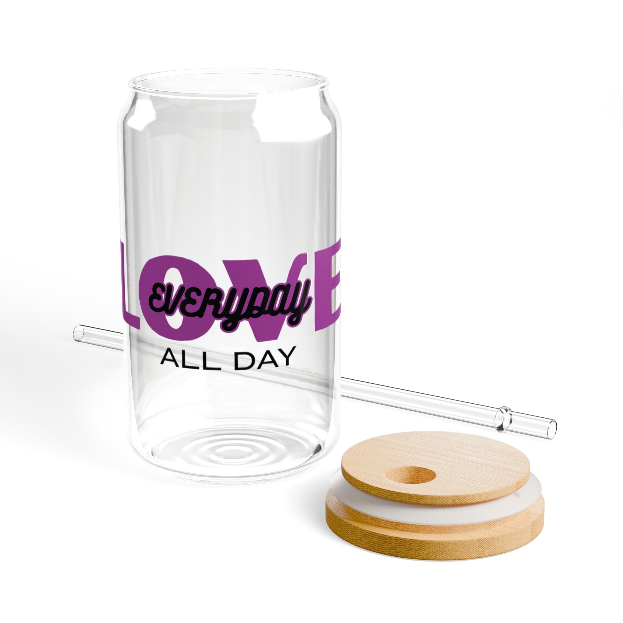 Love Everyday All Day Sipper Glass - 16oz Reusable Straw Tumbler